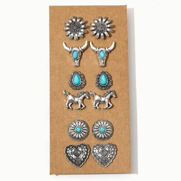 Set of Five Pairs of Stud Earrings - Western Style - Cowgirl - NEW - Picture 1 of 3